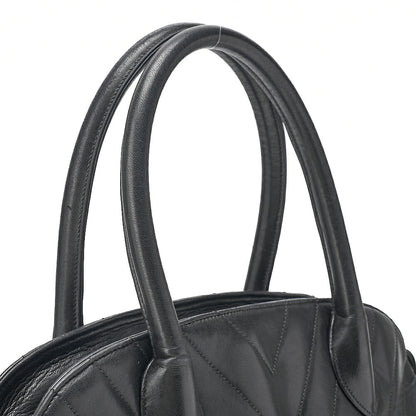 CHANEL Lambskin V-Stitch with Circle Charm Handbag Black Gold-Tone Hardware, Pre-Owned