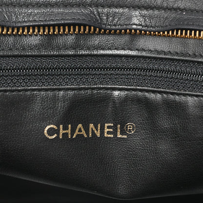 CHANEL Lambskin V-Stitch with Circle Charm Handbag Black Gold-Tone Hardware, Pre-Owned