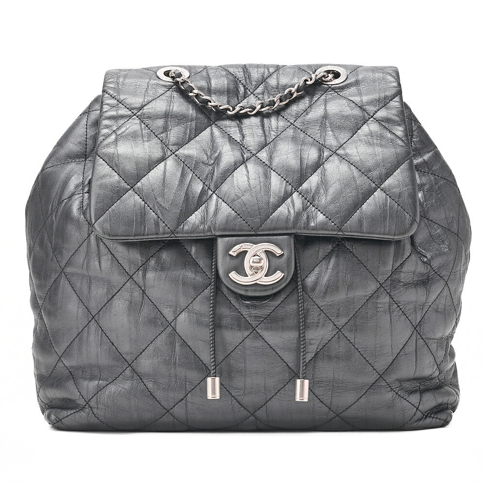 CHANEL Calfskin Matelasse Chain Backpack Metal Gray Silver-Tone Hardware, Pre-Owned