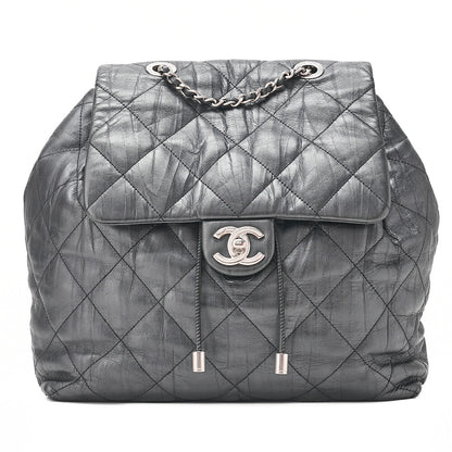 CHANEL Calfskin Matelasse Chain Backpack Metal Gray Silver-Tone Hardware, Pre-Owned