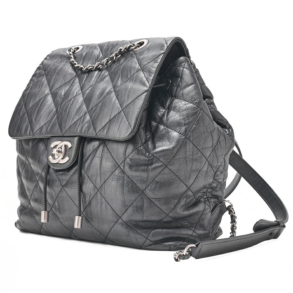 CHANEL Calfskin Matelasse Chain Backpack Metal Gray Silver-Tone Hardware, Pre-Owned