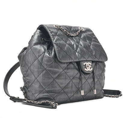CHANEL Calfskin Matelasse Chain Backpack Metal Gray Silver-Tone Hardware, Pre-Owned