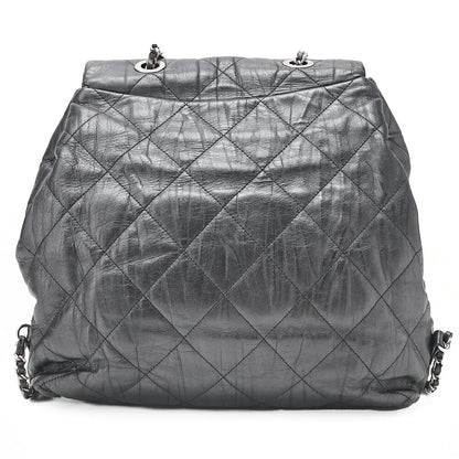 CHANEL Calfskin Matelasse Chain Backpack Metal Gray Silver-Tone Hardware, Pre-Owned