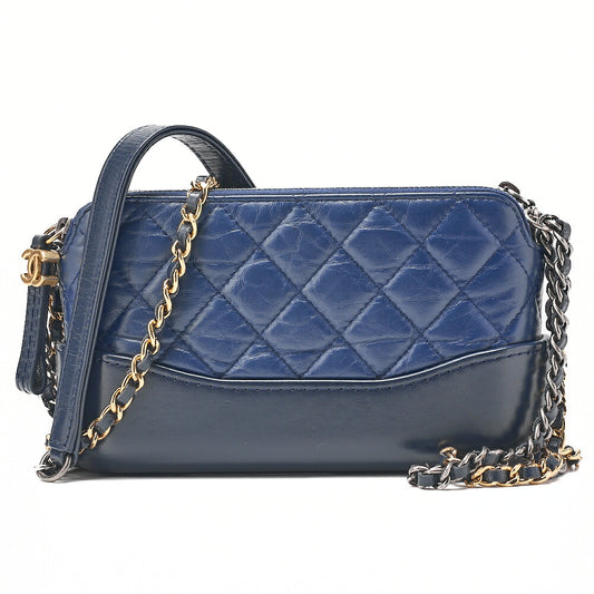 CHANEL ヴィンテージ カーフ ガブリエル ドゥ シャネル チェーンショルダー ネイビー ゴールド×シルバー金具 中古