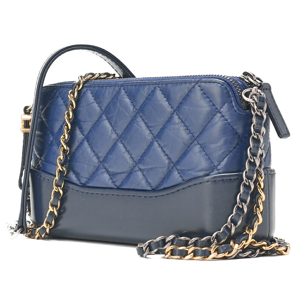 CHANEL Vintage Calf Gabrielle de Chanel Chain Shoulder Navy Gold x Silver -Tone Hardware, Pre-Owned