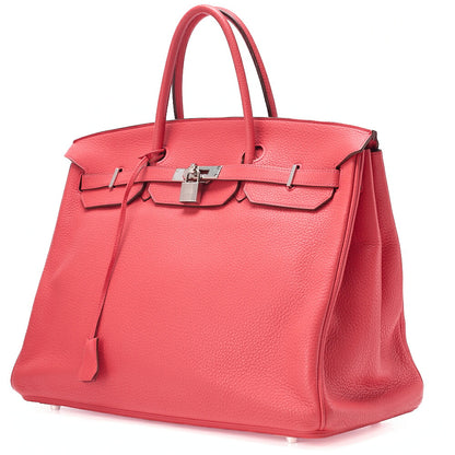 HERMES Birkin 40 Handbag Taurillon Clemence Bougainvillea Silver-Tone Hardware, Pre-Owned