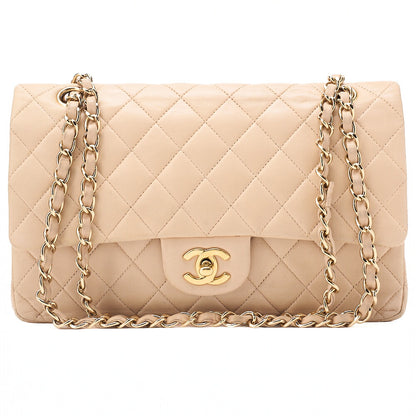 CHANEL Lambskin Matelasse Double Flap 25cm Chain Shoulder Beige Gold-Tone Hardware, Pre-Owned