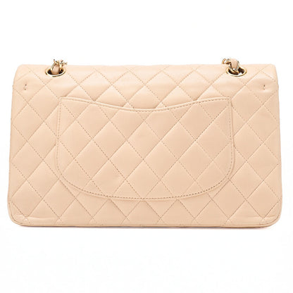 CHANEL Lambskin Matelasse Double Flap 25cm Chain Shoulder Beige Gold-Tone Hardware, Pre-Owned