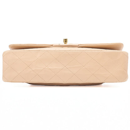 CHANEL Lambskin Matelasse Double Flap 25cm Chain Shoulder Beige Gold-Tone Hardware, Pre-Owned