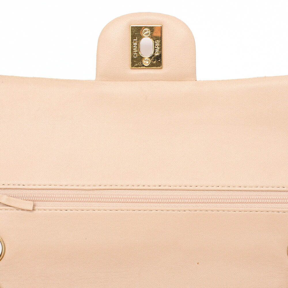 CHANEL Lambskin Matelasse Double Flap 25cm Chain Shoulder Beige Gold-Tone Hardware, Pre-Owned