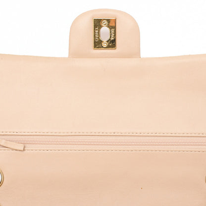 CHANEL Lambskin Matelasse Double Flap 25cm Chain Shoulder Beige Gold-Tone Hardware, Pre-Owned