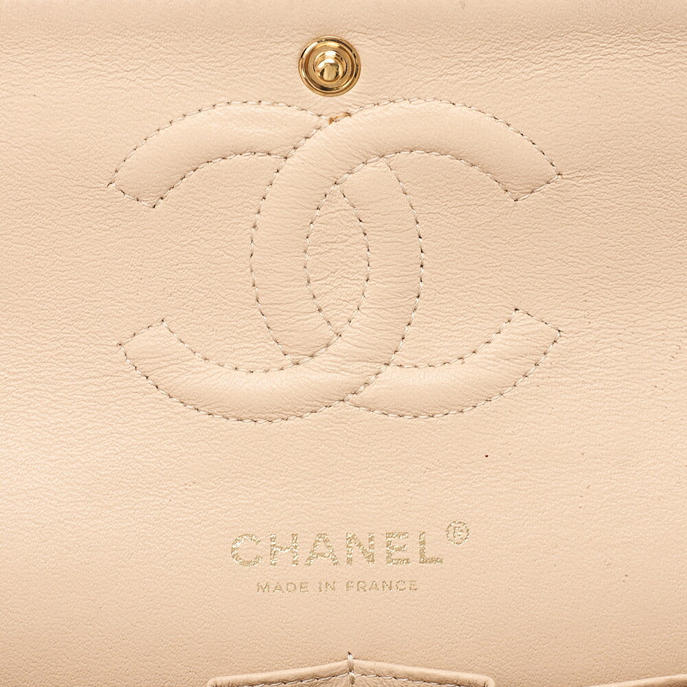 CHANEL Lambskin Matelasse Double Flap 25cm Chain Shoulder Beige Gold-Tone Hardware, Pre-Owned