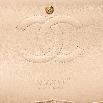 CHANEL Lambskin Matelasse Double Flap 25cm Chain Shoulder Beige Gold-Tone Hardware, Pre-Owned