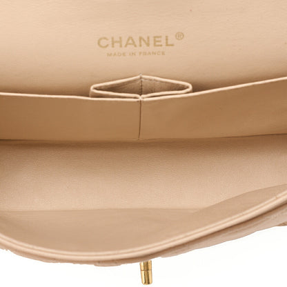 CHANEL Lambskin Matelasse Double Flap 25cm Chain Shoulder Beige Gold-Tone Hardware, Pre-Owned