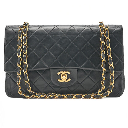 CHANEL Lambskin Matelasse 25cm Double Flap Chain Shoulder Black Gold-Tone Hardware, Pre-Owned