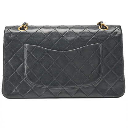 CHANEL Lambskin Matelasse 25cm Double Flap Chain Shoulder Black Gold-Tone Hardware, Pre-Owned