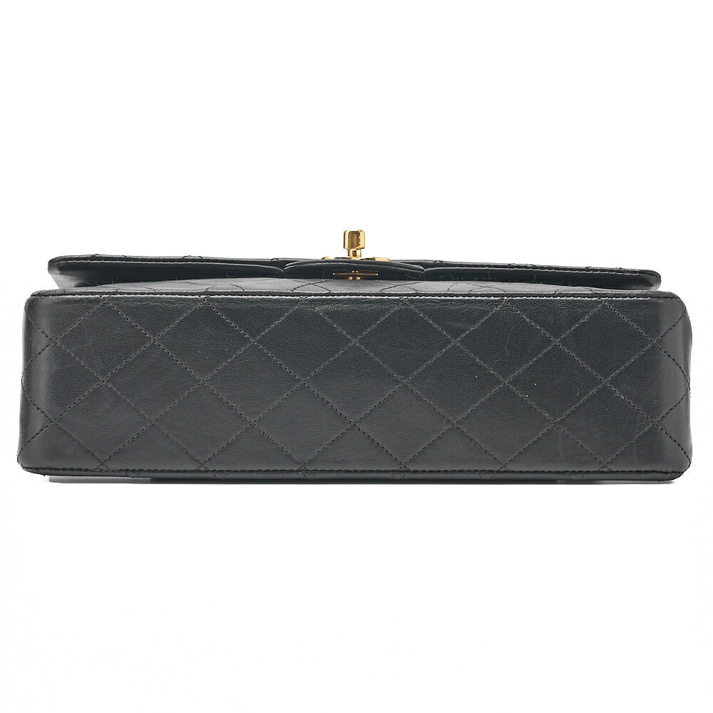CHANEL Lambskin Matelasse 25cm Double Flap Chain Shoulder Black Gold-Tone Hardware, Pre-Owned