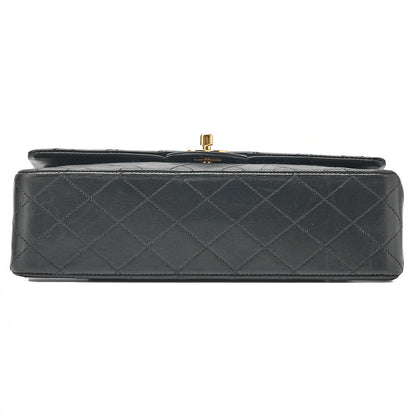 CHANEL Lambskin Matelasse 25cm Double Flap Chain Shoulder Black Gold-Tone Hardware, Pre-Owned