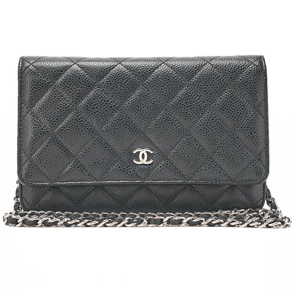 CHANEL Matelasse Chain Wallet Caviar Skin Black Silver-Tone Hardware, Pre-Owned