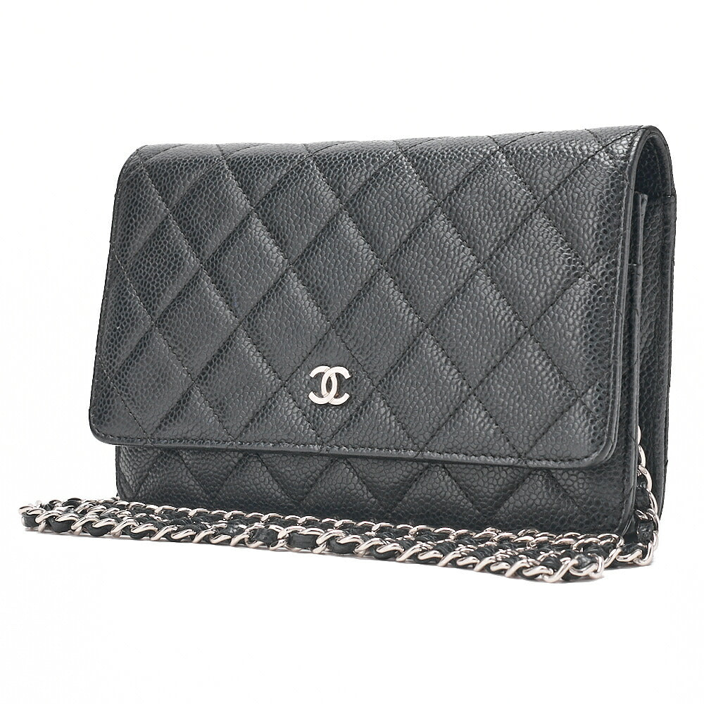 CHANEL Matelasse Chain Wallet Caviar Skin Black Silver-Tone Hardware, Pre-Owned