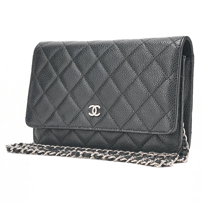 CHANEL Matelasse Chain Wallet Caviar Skin Black Silver-Tone Hardware, Pre-Owned