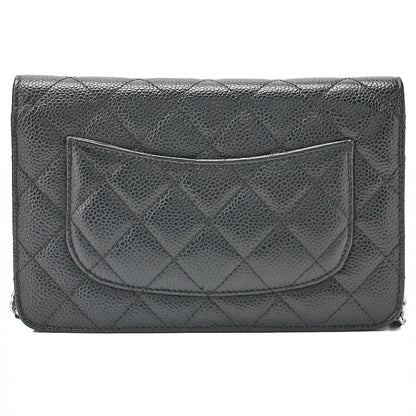 CHANEL Matelasse Chain Wallet Caviar Skin Black Silver-Tone Hardware, Pre-Owned