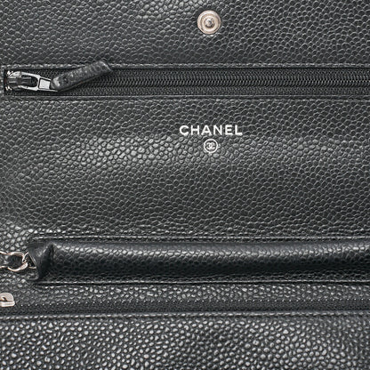 CHANEL Matelasse Chain Wallet Caviar Skin Black Silver-Tone Hardware, Pre-Owned