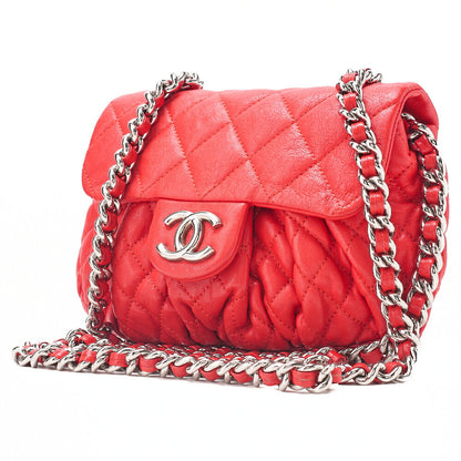 CHANEL Chain Shoulder Chain Around Lambskin Red Silver-Tone Hardware, Pre-Owned