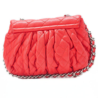CHANEL Chain Shoulder Chain Around Lambskin Red Silver-Tone Hardware, Pre-Owned