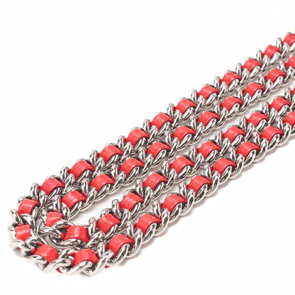 CHANEL Chain Shoulder Chain Around Lambskin Red Silver-Tone Hardware, Pre-Owned