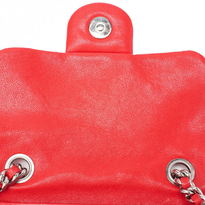 CHANEL Chain Shoulder Chain Around Lambskin Red Silver-Tone Hardware, Pre-Owned