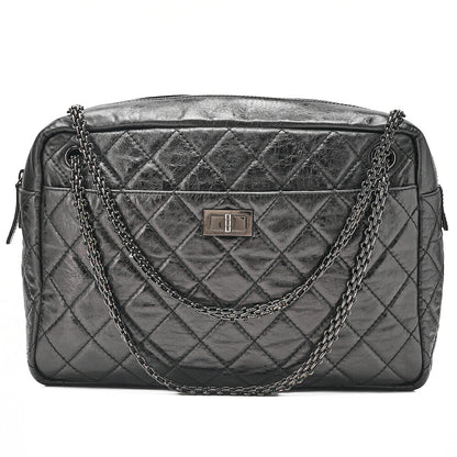 CHANEL Vintage Calf Matelasse 2.55 Turn Lock Chain Shoulder Black-Tone Hardware, Pre-Owned