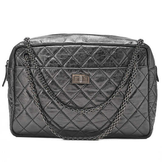 CHANEL ヴィンテージ カーフ マトラッセ 2.55 ターンロック チェーンショルダー ブラック金具, 中古品
