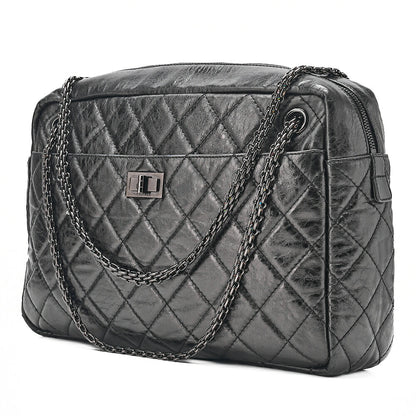 CHANEL Vintage Calf Matelasse 2.55 Turn Lock Chain Shoulder Black-Tone Hardware, Pre-Owned