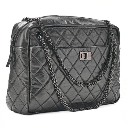CHANEL Vintage Calf Matelasse 2.55 Turn Lock Chain Shoulder Black-Tone Hardware, Pre-Owned