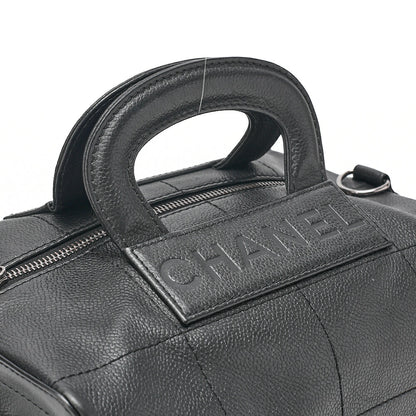 CHANEL Handbag Choco Bar Logo Coco Mark Caviar Skin Black Silver-Tone Hardware, Pre-Owned