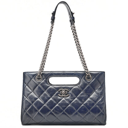 CHANEL Matelasse Vintage Calf 2WAY Chain Shoulder Dark Navy Silver-Tone Hardware, Pre-Owned