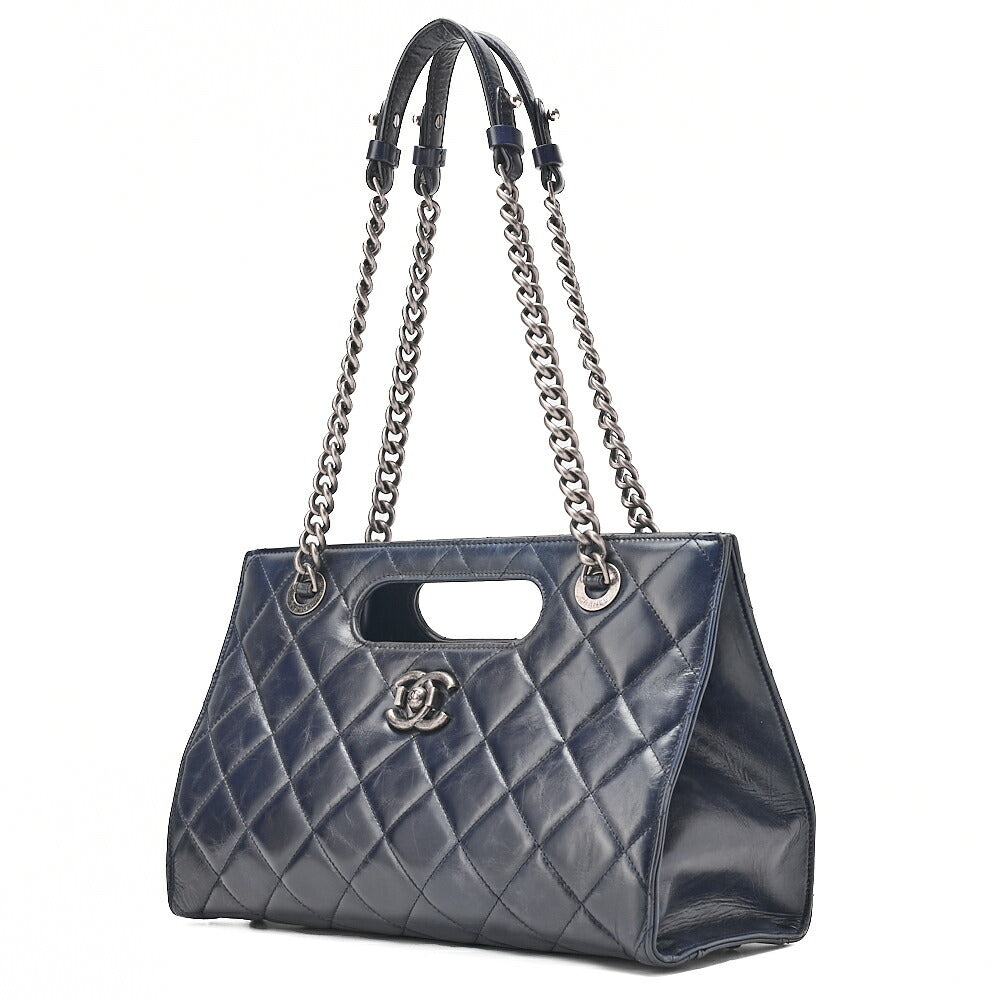 CHANEL Matelasse Vintage Calf 2WAY Chain Shoulder Dark Navy Silver-Tone Hardware, Pre-Owned