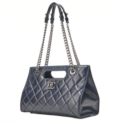CHANEL Matelasse Vintage Calf 2WAY Chain Shoulder Dark Navy Silver-Tone Hardware, Pre-Owned