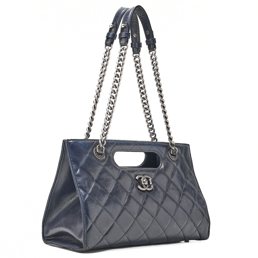 CHANEL Matelasse Vintage Calf 2WAY Chain Shoulder Dark Navy Silver-Tone Hardware, Pre-Owned