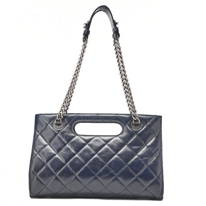 CHANEL Matelasse Vintage Calf 2WAY Chain Shoulder Dark Navy Silver-Tone Hardware, Pre-Owned