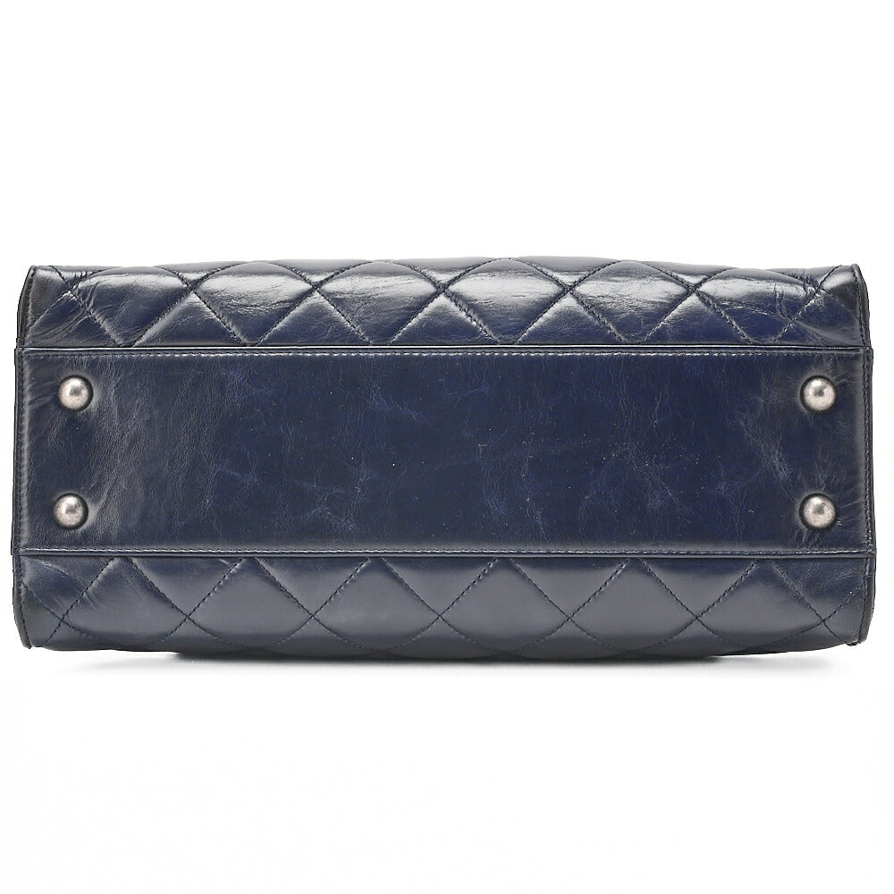 CHANEL Matelasse Vintage Calf 2WAY Chain Shoulder Dark Navy Silver-Tone Hardware, Pre-Owned