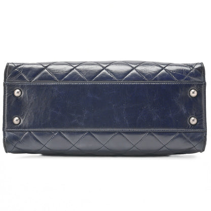 CHANEL Matelasse Vintage Calf 2WAY Chain Shoulder Dark Navy Silver-Tone Hardware, Pre-Owned