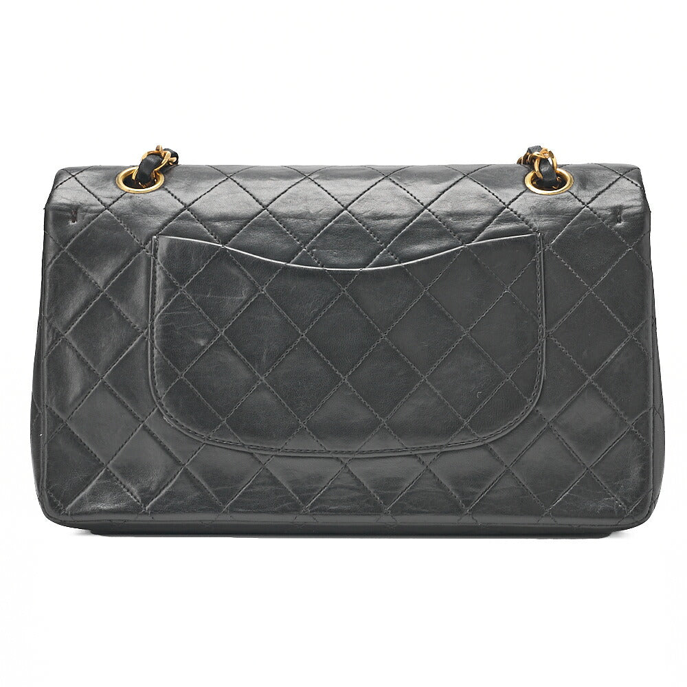 CHANEL Lambskin Matelasse 25cm Double Flap Chain Shoulder Black Gold-Tone Hardware, Pre-Owned
