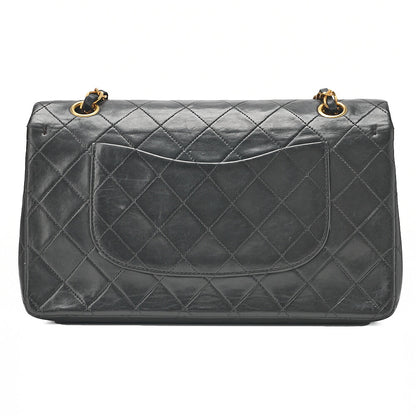 CHANEL Lambskin Matelasse 25cm Double Flap Chain Shoulder Black Gold-Tone Hardware, Pre-Owned