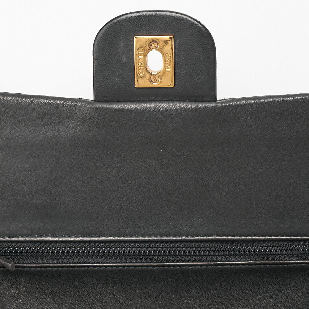 CHANEL Lambskin Matelasse 25cm Double Flap Chain Shoulder Black Gold-Tone Hardware, Pre-Owned