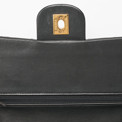 CHANEL Lambskin Matelasse 25cm Double Flap Chain Shoulder Black Gold-Tone Hardware, Pre-Owned