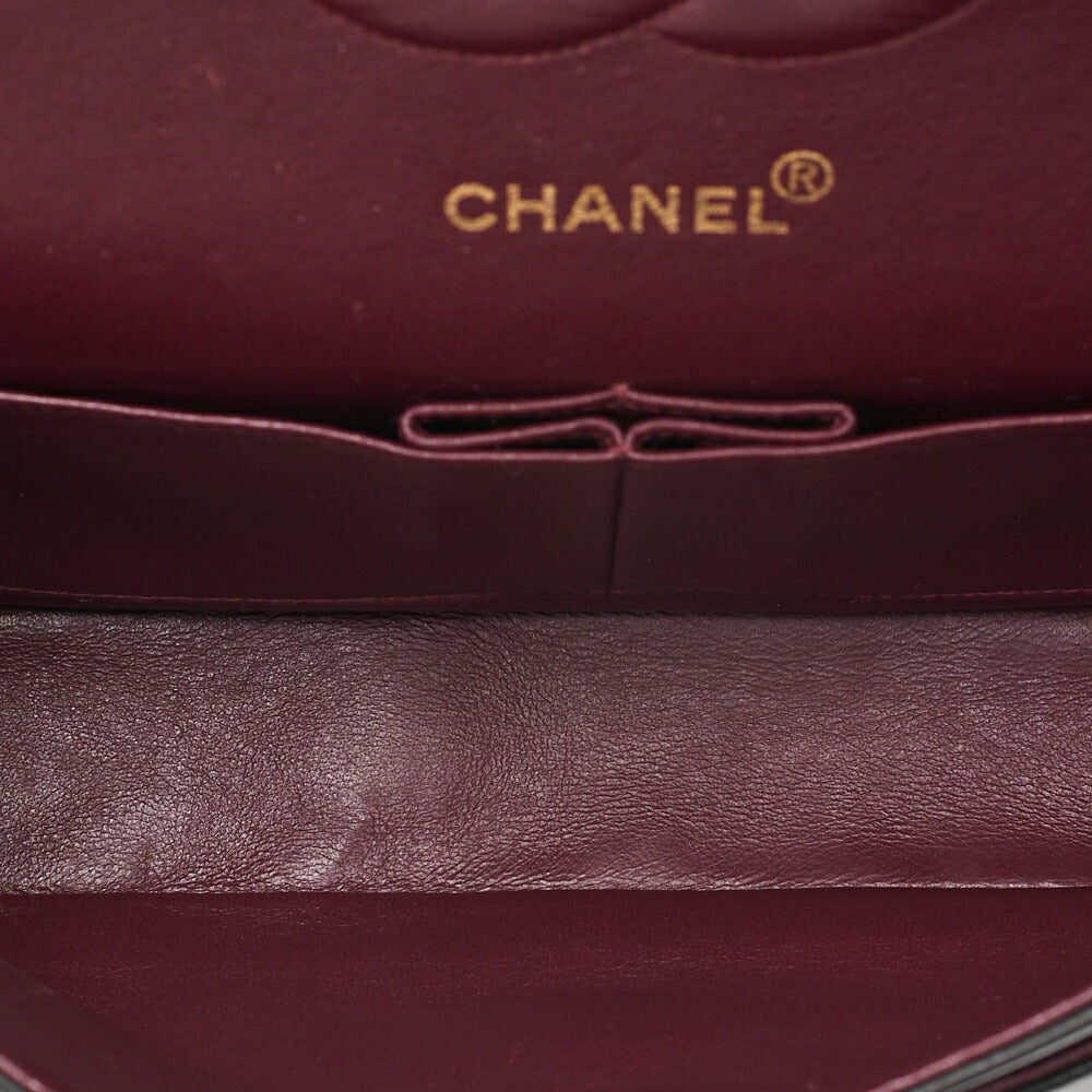 CHANEL Lambskin Matelasse 25cm Double Flap Chain Shoulder Black Gold-Tone Hardware, Pre-Owned