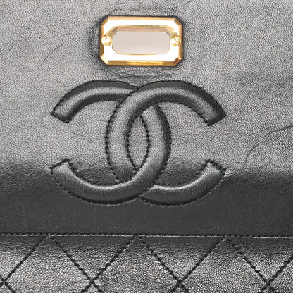 CHANEL Chanel Matelasse Trapezoidal 2.55 Turn Lock Single Flap Chain Shoulder Lambskin Black x White Gold-Tone Hardware, Pre-Owned