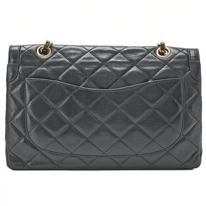 CHANEL Lambskin Matelasse Paris Limited Double Flap Chain Shoulder Bag Black Gold x Silver -Tone Hardware, Pre-Owned